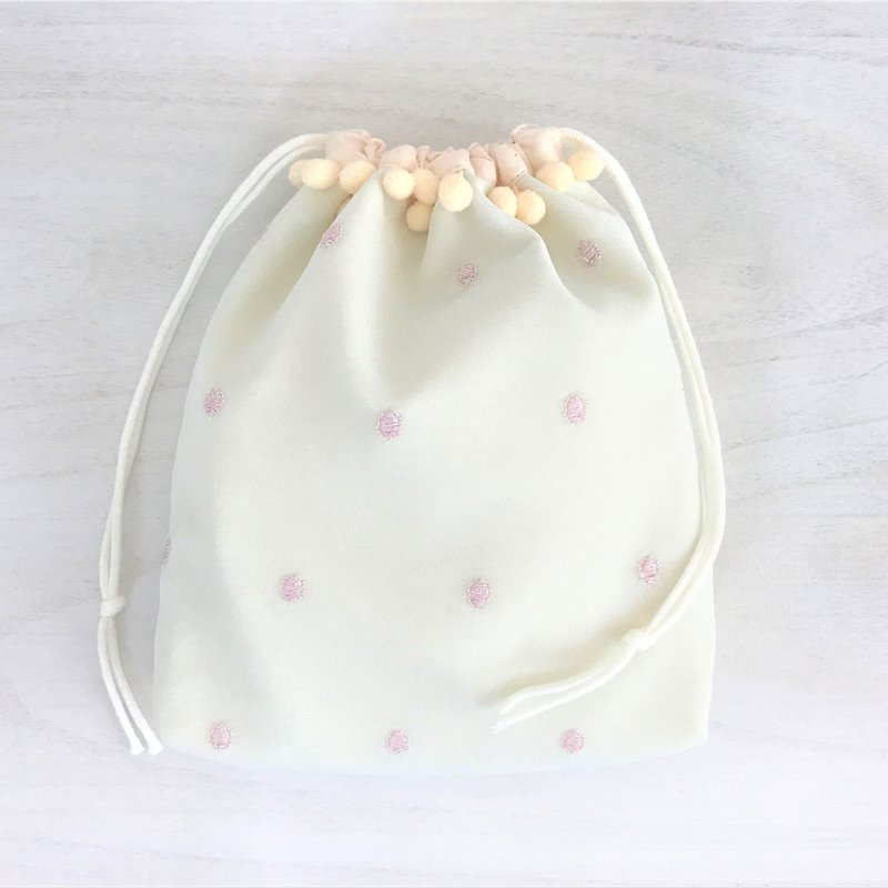 Milky Chiffon Lamella Dot Embroidery Drawstring Pouch Pale Green - Toiletry Bags & Pouches - Polyester Green
