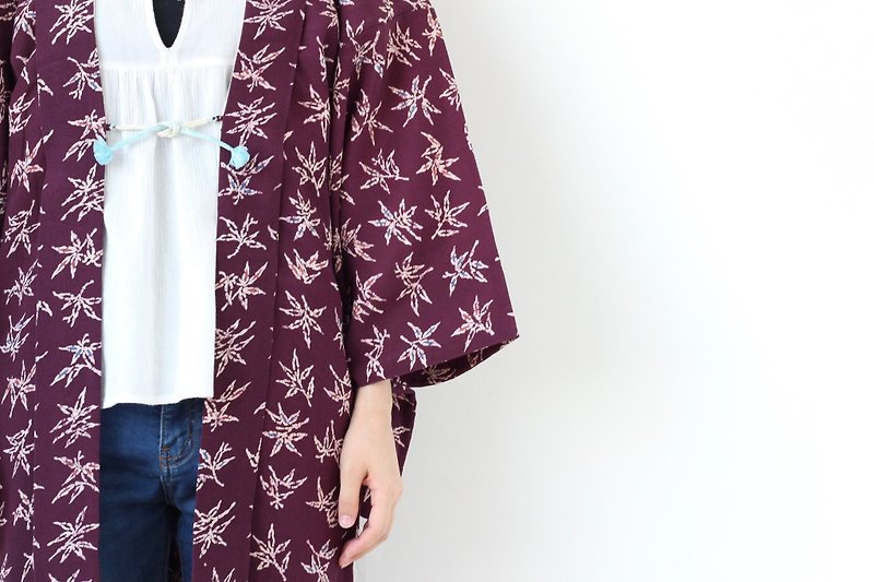 floral kimono, kimono jacket, traditional kimono, authentic kimono /3873 - 外套/大衣 - 聚酯纖維 紫色