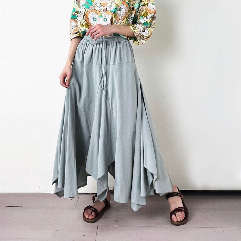 5 colors available - plain polygonal long skirt #A04 - Skirts - Cotton & Hemp Khaki