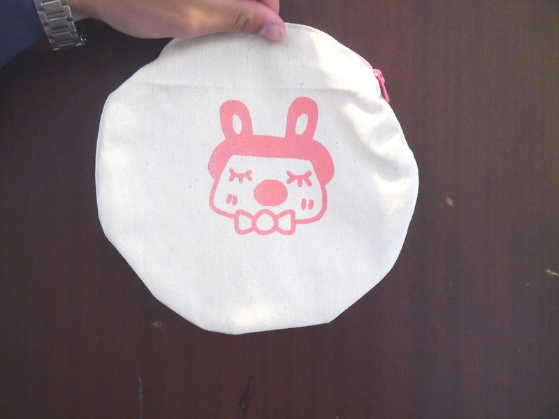 |台灣製造●手工絹印|粉色小包 - 化妝袋/收納袋 - 棉．麻 白色