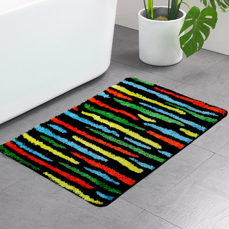 Colorful Stripe Bath Mat Cute Soft Absorbent Non-slip Bathroom Rug Floor Pad - พรมปูพื้น - เส้นใยสังเคราะห์ หลากหลายสี