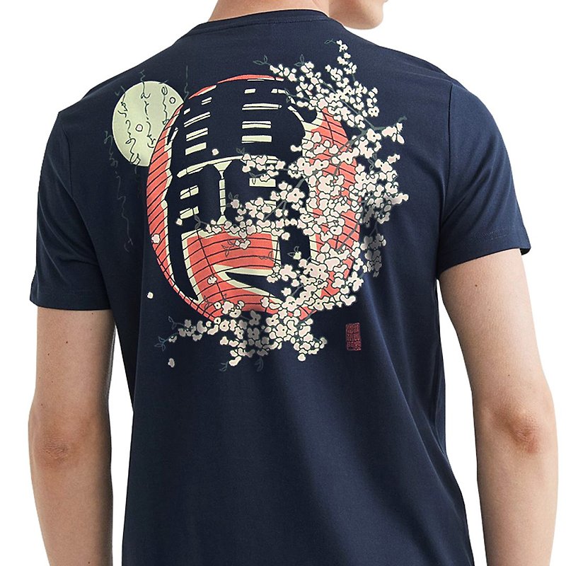 日本製アートTシャツ 雷門Tシャツ 東京 綿100% ユニセックス 紺 - T 恤 - 棉．麻 藍色