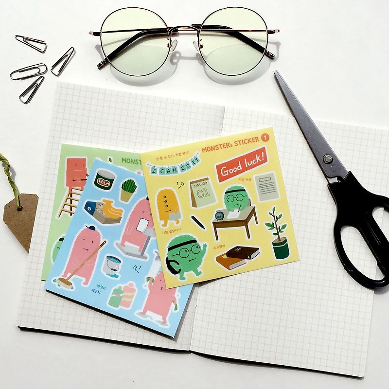 Indigo little monster self-cutting paper (4 pieces)-01 go to school, IDG78004 - Stickers - Plastic Multicolor