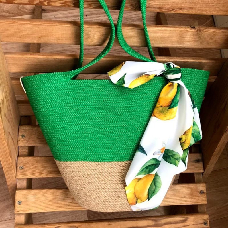 Market Bag Jute tote bag Shopping bag Rope Bag French basket bag Straw Beach Bag - Handbags & Totes - Eco-Friendly Materials Green