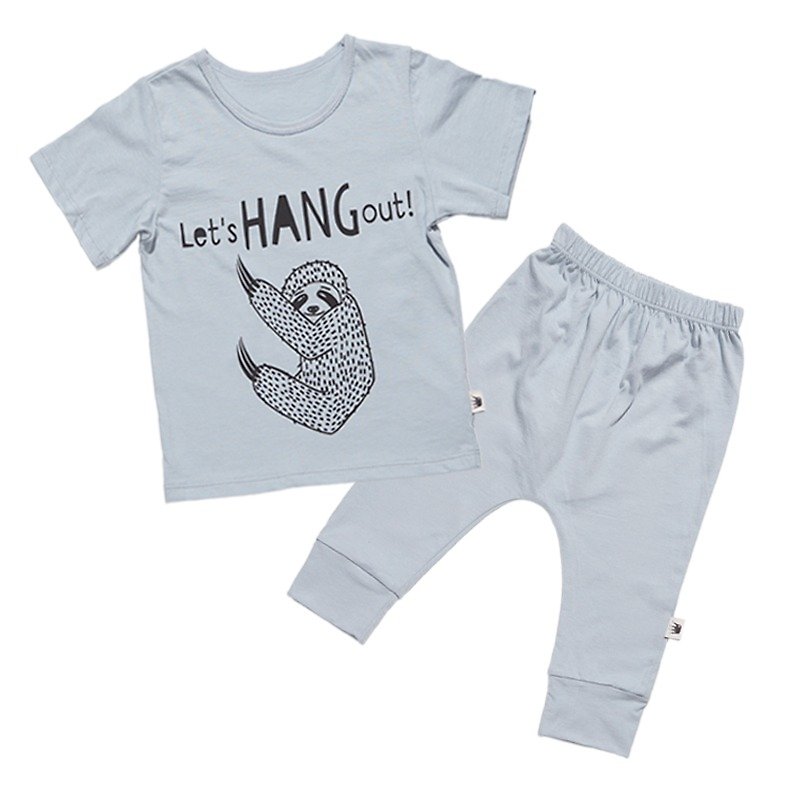 Combination of happy price @ sloth organic cotton T + flying squirrel pants _ blue - Other - Cotton & Hemp Transparent