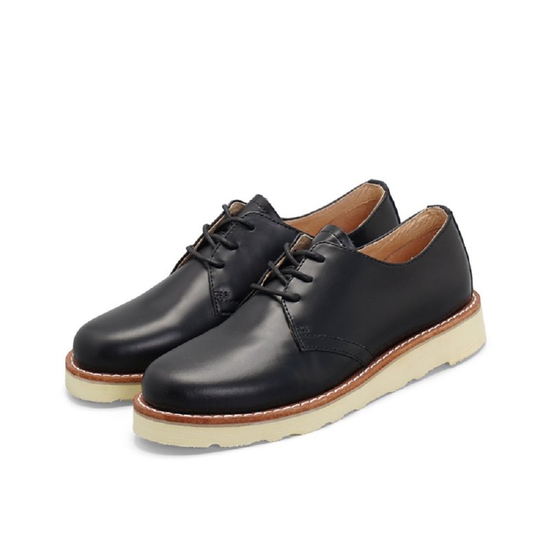 Casual Leather Shoes Black Leather Low Top Retro Style Casual Shoes - รองเท้าหนังผู้ชาย - เส้นใยสังเคราะห์ สีดำ