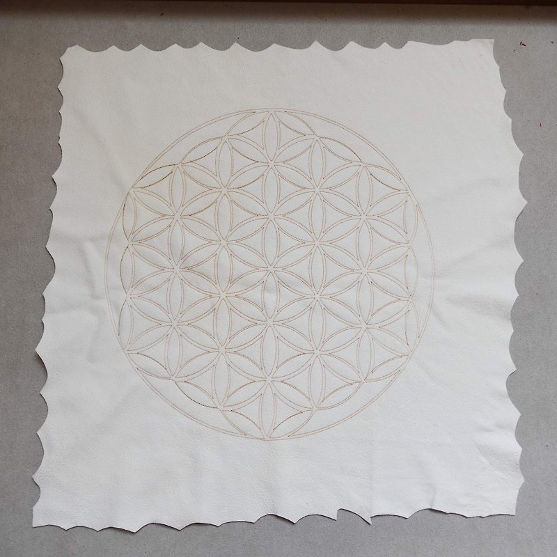 Altar Cloth Flower of Life/Seven Pulses/Soft Faux Deerskin - Items for Display - Faux Leather White