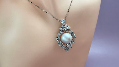天然海水真珠、オーストラリア産ホワイト真珠、シルバーフルセットペンダント、無料ネックレス