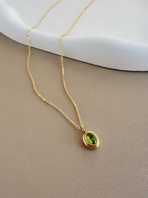 The Moon 牧光質感飾品 【精緻禮盒】小型橢圓復古雙層邊鋯石項鍊 18KGF-露西的仲夏