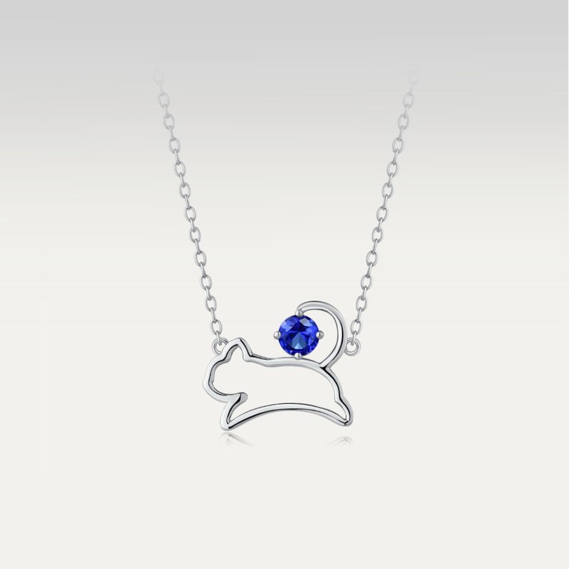 Pet Series [Meow Cat] Civet Guardian Silver\18k Gold Cultivation Royal Sapphire Pet Cat Necklace - สร้อยคอ - เครื่องประดับ สีเงิน