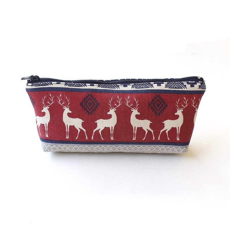 Christmas Elk Pen Bag (Medium) / Storage Bag Pencil Case Cosmetic Bag - Pencil Cases - Cotton & Hemp Red