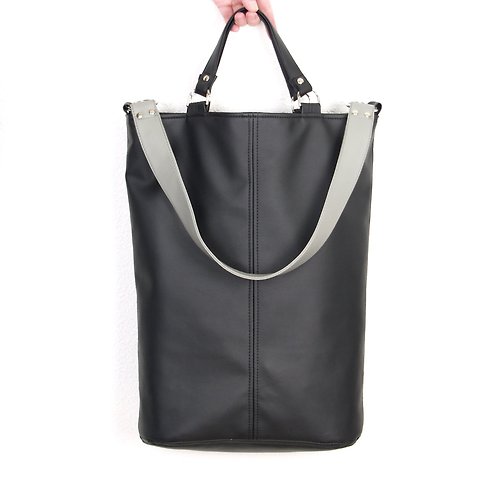 LudaMelnick Black Tote Bag for Women, Large Shoulder Bag, Faux Leather Laptop Bag
