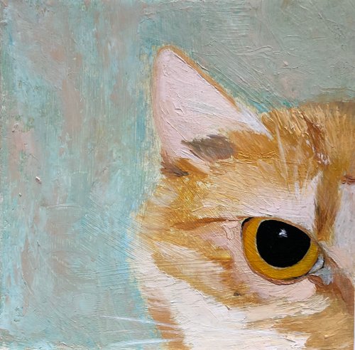 Alisa-Art Cats eye original oil painting wall art home animal portrait