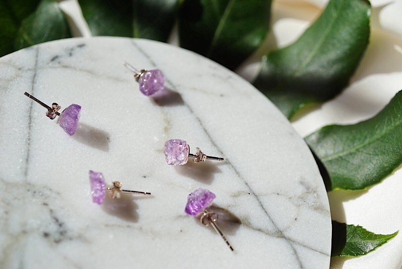 Paper Earrings & Clip-ons Purple - Tiny raw Amethyst 925 silver earrings February Birthstone
