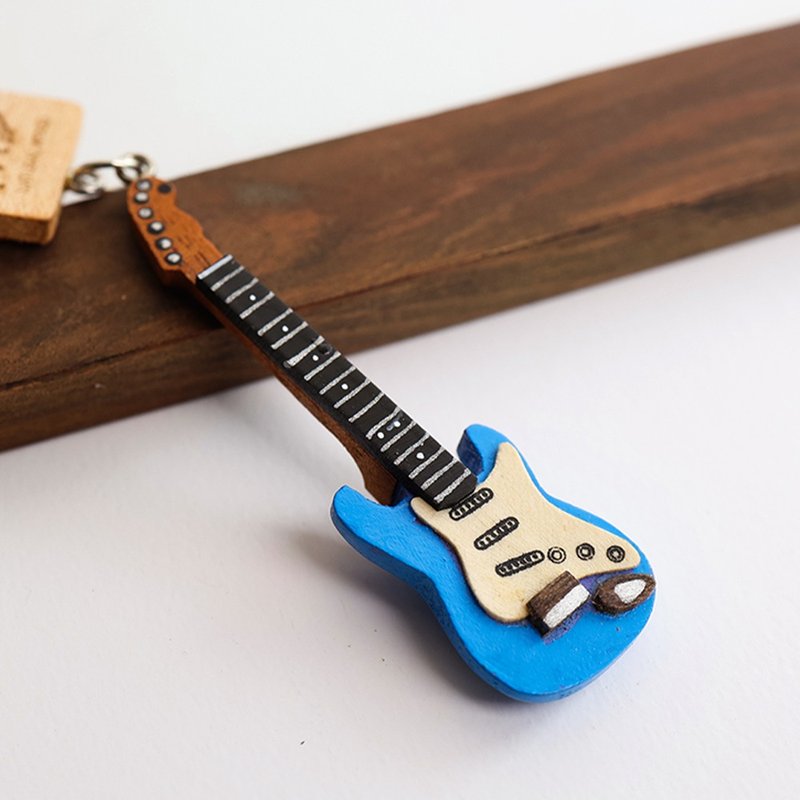 MD 仿真樂器吊飾 藍色電吉他 electric guitar - 鑰匙圈/鑰匙包 - 木頭 藍色