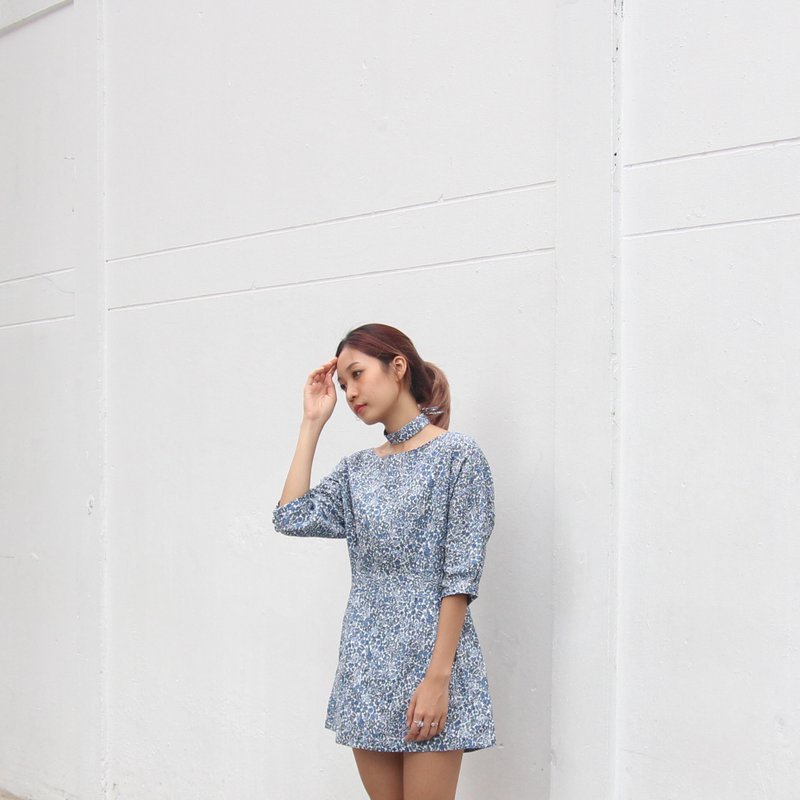 Eden Garden Dress (Hydrangea) - 洋裝/連身裙 - 棉．麻 藍色