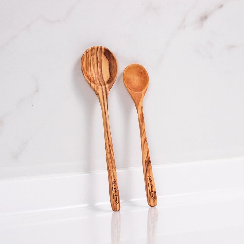 Two-piece round olive wood spoon -16+19 cm - Cutlery & Flatware - Wood 