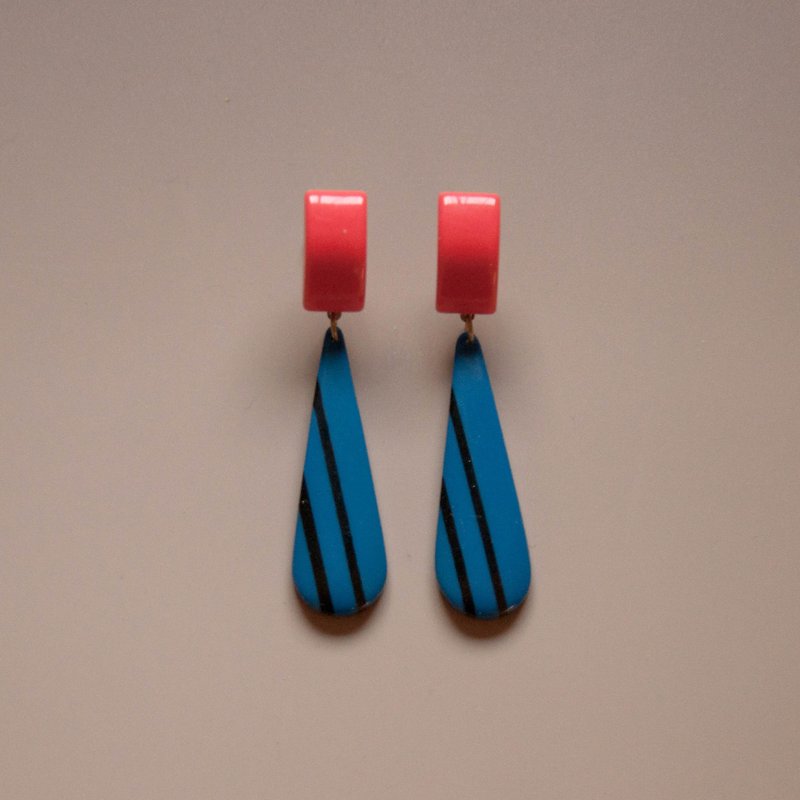 Retro Stripes Blue & Orange Drop Earrings - Earrings & Clip-ons - Acrylic Orange