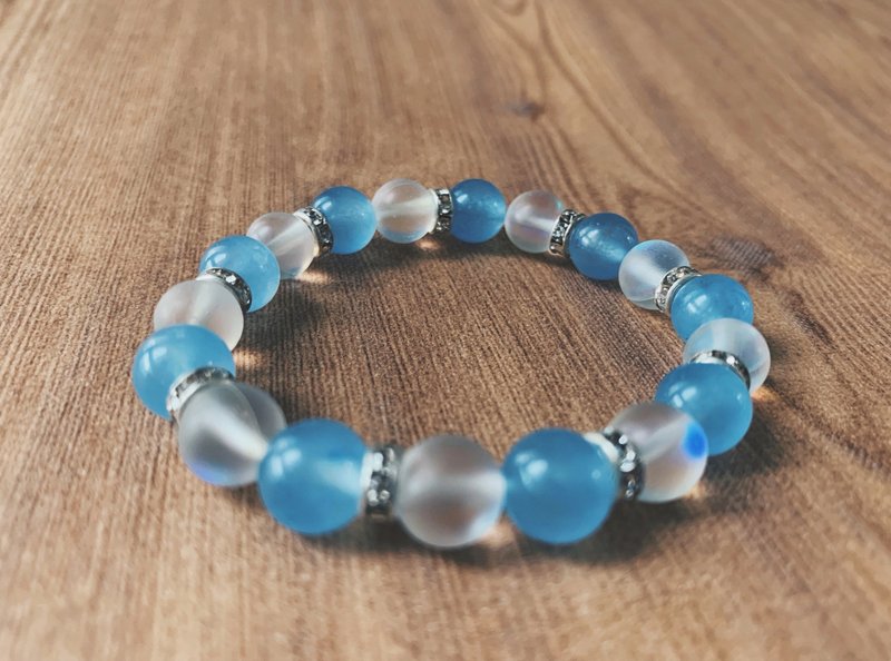 [Preferred Gift] | Blue Chalcedony | Imitation Frosted Moon Stone | - Bracelets - Crystal Blue