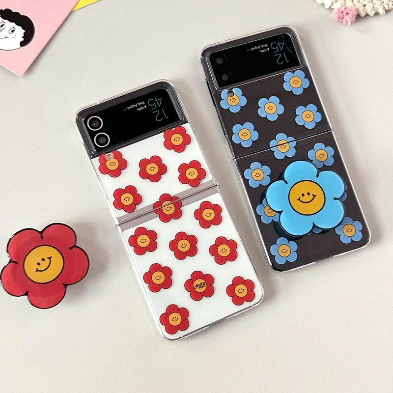 Smile flower ZFLIP mobile phone couple case Grip smart tok set - 手機殼/手機套 - 塑膠 多色