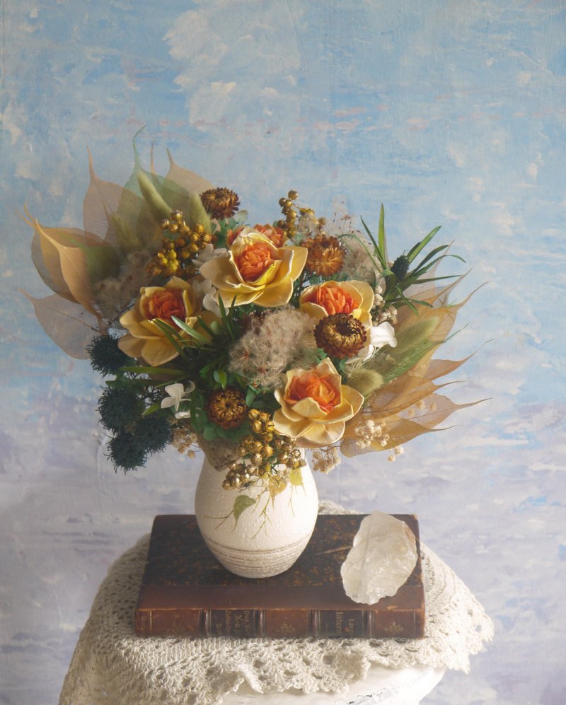 大鵬展翅.森林黃綠色系索拉花.乾燥花.手工花器.生日.開幕最佳首. - 乾燥花/永生花 - 植物．花 黃色