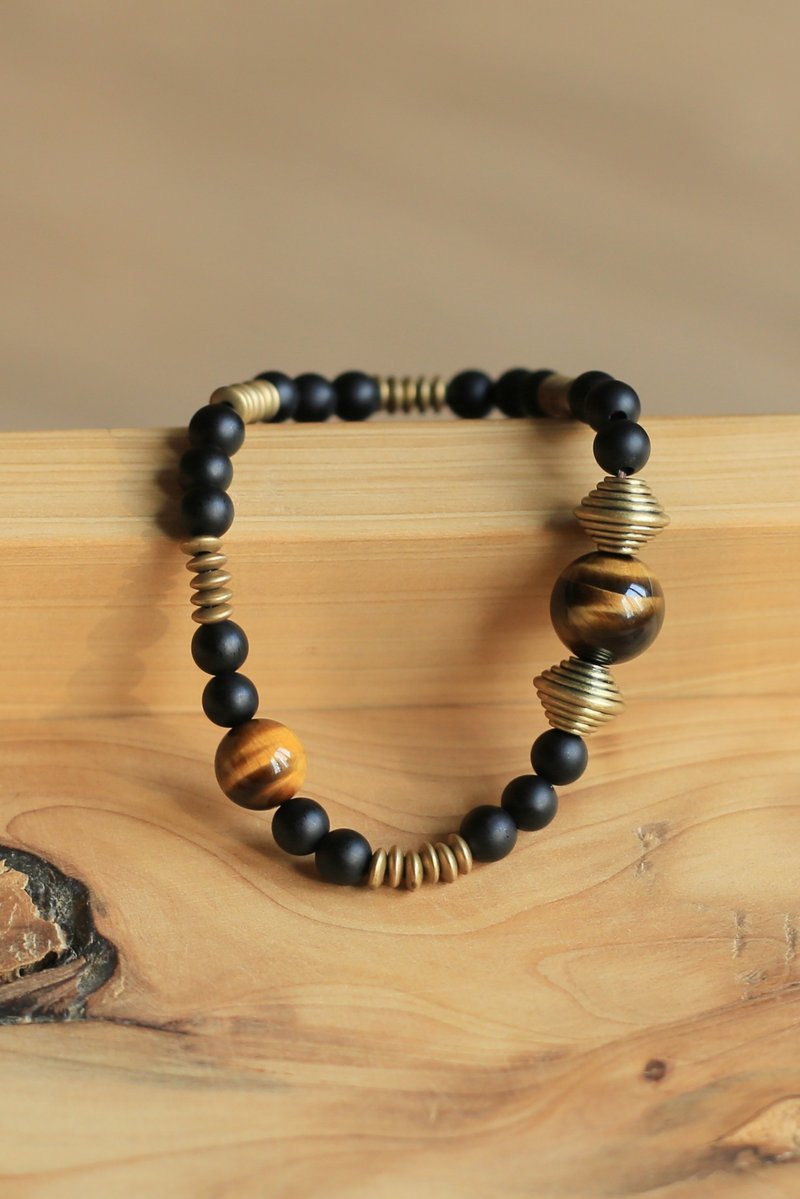 No.8-Original & Black Gold | Yellow Stone Stone Black Agate Bronze| Single Loop Retro Personality - สร้อยข้อมือ - เครื่องประดับพลอย 