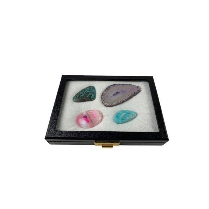 Synthetic Leather Loose Case Square Glass Lid M - 居家收納/收納盒/儲物盒 - 玻璃 黑色