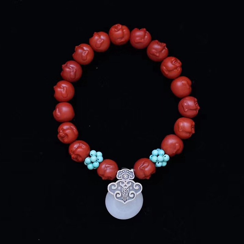 [New store welfare price] original natural South red Maitreya Buddha bracelet / match Tian Yu safe buckle / retro simple - สร้อยข้อมือ - เครื่องประดับพลอย 