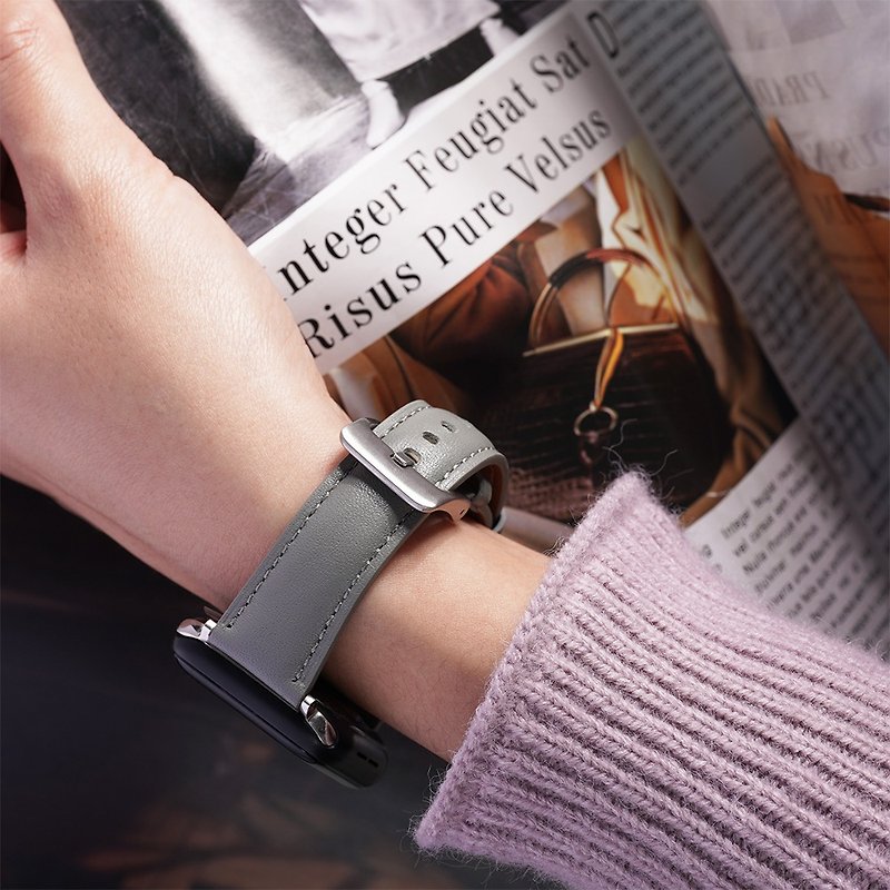 アップルウォッチ-[何百もの売れ筋]同色のカーラインを備えたレザーアップルウォッチバンド - 腕時計ベルト - 革 グレー