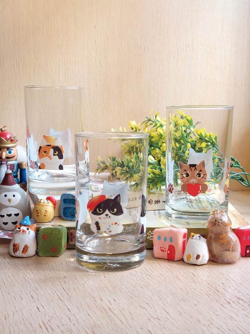 可愛貓貓玻璃水杯A組/交換禮物 - 玻璃杯 - 玻璃 多色