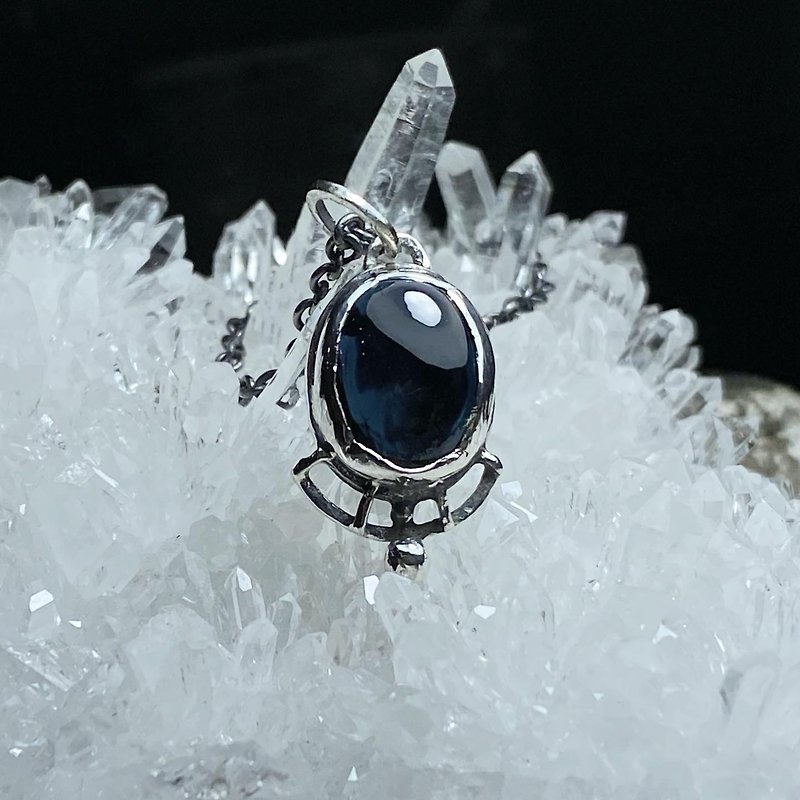 Natural Ore/ Morandi Blue Tourmaline/ Blue Tourmaline/ Sterling Silver Necklace - Necklaces - Gemstone Blue