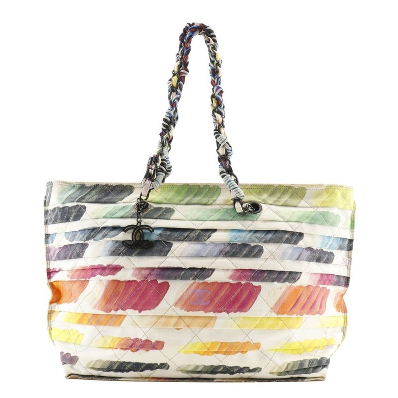 【日本直送】シャネル CHANEL チェーントート トートバッグ コロラマ Colorama ココマーク キャンバス マルチカラー/白 レディース【中古】 - 手提包/手提袋 - 棉．麻 多色