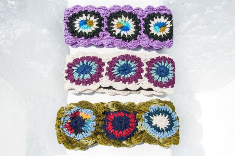 Handmade pure wool woven hair band / braided colorful hair band / crocheted hair accessories / handmade flower hair band - gradient - ที่คาดผม - ขนแกะ หลากหลายสี