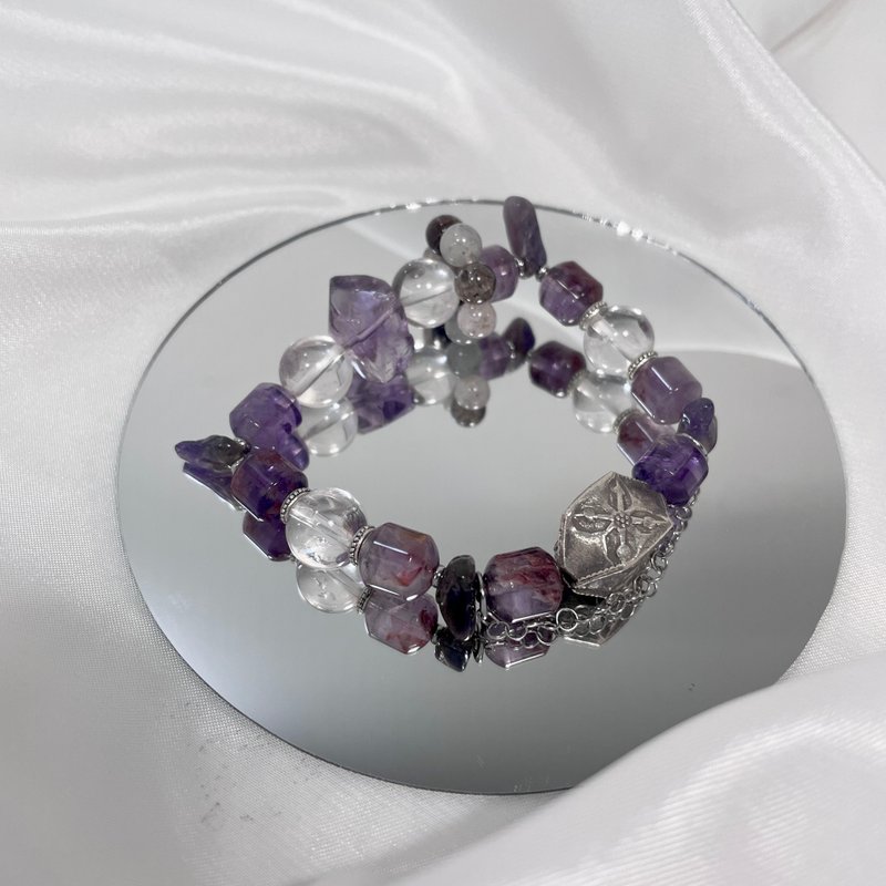 Amethyst + Purple Ghost + Silver Hair Crystal Design Bracelet Bracelet Beads Natural Mineral Crystal - สร้อยข้อมือ - คริสตัล 