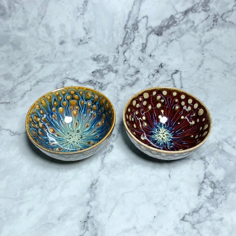 孔雀開屏 ティーカップセット 80ml 邱毓寧 鶯歌焼 A2-09 - 急須・ティーカップ - 磁器 多色