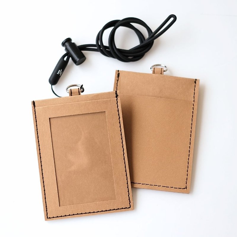 LOGINHEART | Double-sided induction ID card holder , Khaki Brown card does not interfere with the handmade warranty of the craftsmen - ที่ใส่บัตรคล้องคอ - กระดาษ 