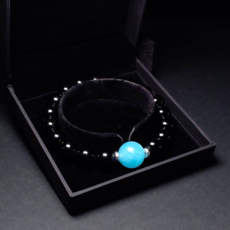 Amazonite Paired with Black Tourmaline Men's Beaded Bracelet QBR-00056 - Bracelets - Crystal 