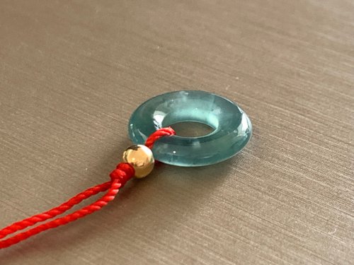 淳玉晶品坊 速出貨~天然翡翠甜甜圈平安扣~冰種藍水翡翠~滿月禮
