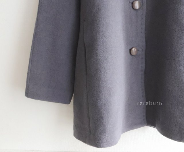 冬復古日本製柔軟安哥拉羊毛灰紫色古著大衣外套- 設計館REreburn 女