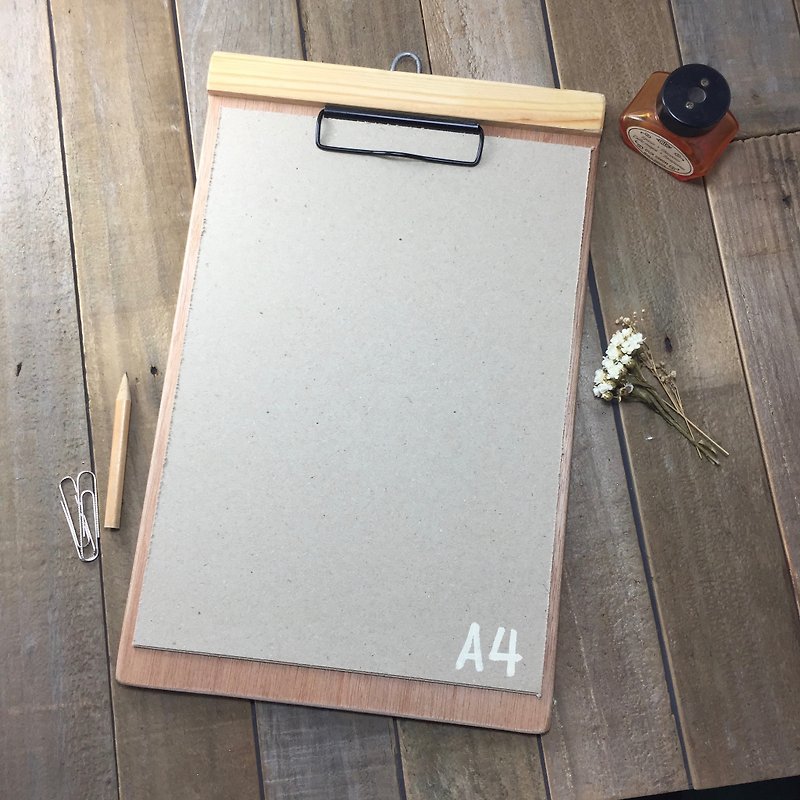 A4 Log Handmade Menu Clip Tablet Folder - แฟ้ม - ไม้ สีกากี
