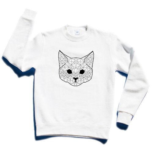 hipster Geometric Cat #2 大學T 刷毛 中性版 白色 幾何 貓 宇宙 設計 自創 品牌 銀河系 時髦 圓 三角形