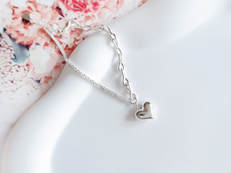 Valentine's Day gift 925 sterling silver starlight love asymmetric chain medallion customized engraving bracelet - สร้อยข้อมือ - เงินแท้ สีเทา