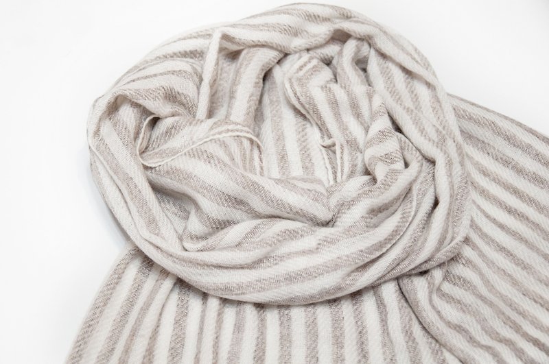 Cashmere Cashmere / Knitted Scarf / Pure Wool Scarf / Wool Shaw - Vanilla Latte Stripe - Knit Scarves & Wraps - Wool Brown