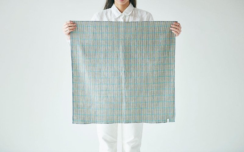Linen cotton dyed check squared cloth khaki × blue - อื่นๆ - ผ้าฝ้าย/ผ้าลินิน สีเขียว