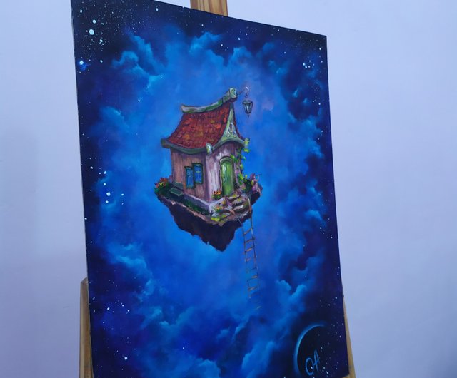 油絵　絵画　原画　イーゼル付き『星空のレトリック』 A-140/24】抽象画 風景画 夜空 宇宙 原画 絵画 キャンバス 真作