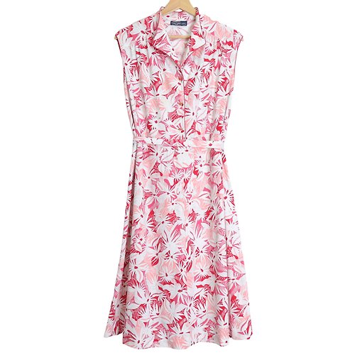 富士鳥古著屋 法國製 1980s miss helen 粉色印花綁帶洋裝 古董洋裝