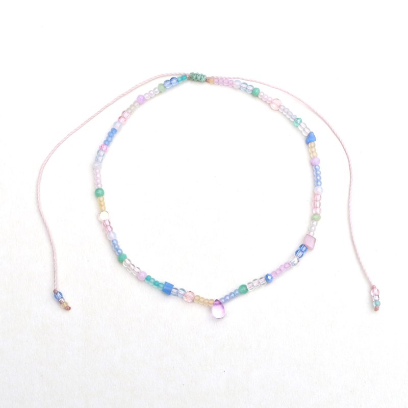 Purple drop pastel beaded adjustable choker necklace - Necklaces - Thread Multicolor