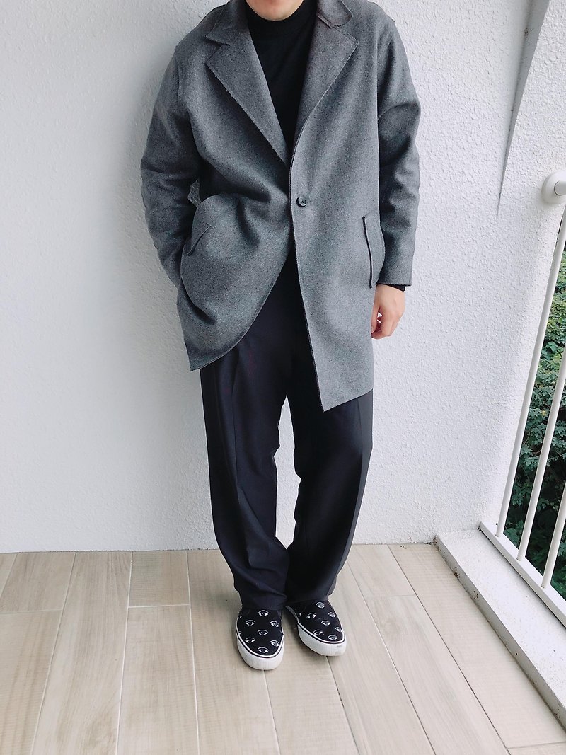 Stone @ s Wool Coat In Brown / Grey Wool Coat - Men's Coats & Jackets - Wool Gray