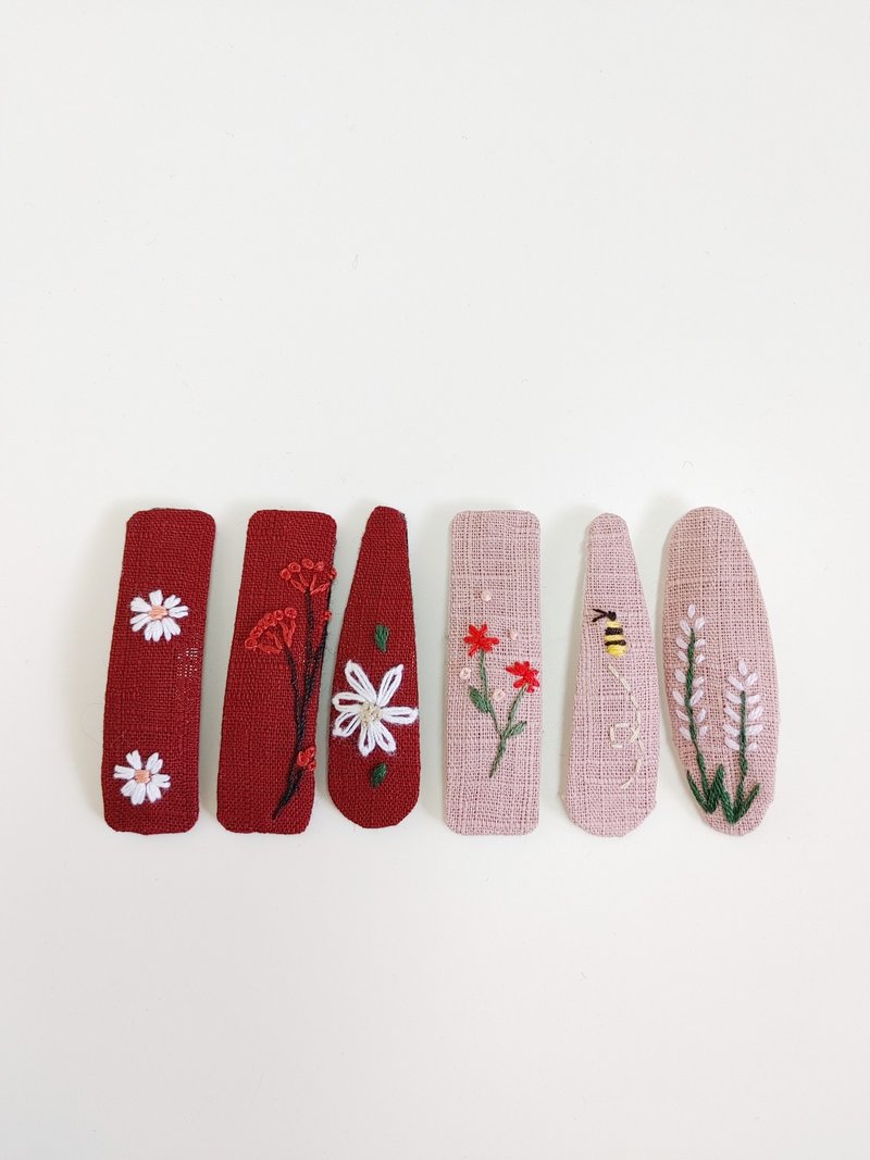 手工刺繡BB夾/復古風格髮夾/粉色類 - 髮夾/髮圈 - 其他金屬 