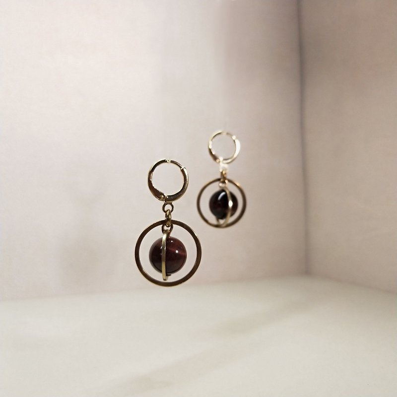 Bronze natural stone earrings - design models - the universe of galaxies - Mars (red tiger eye Stone)